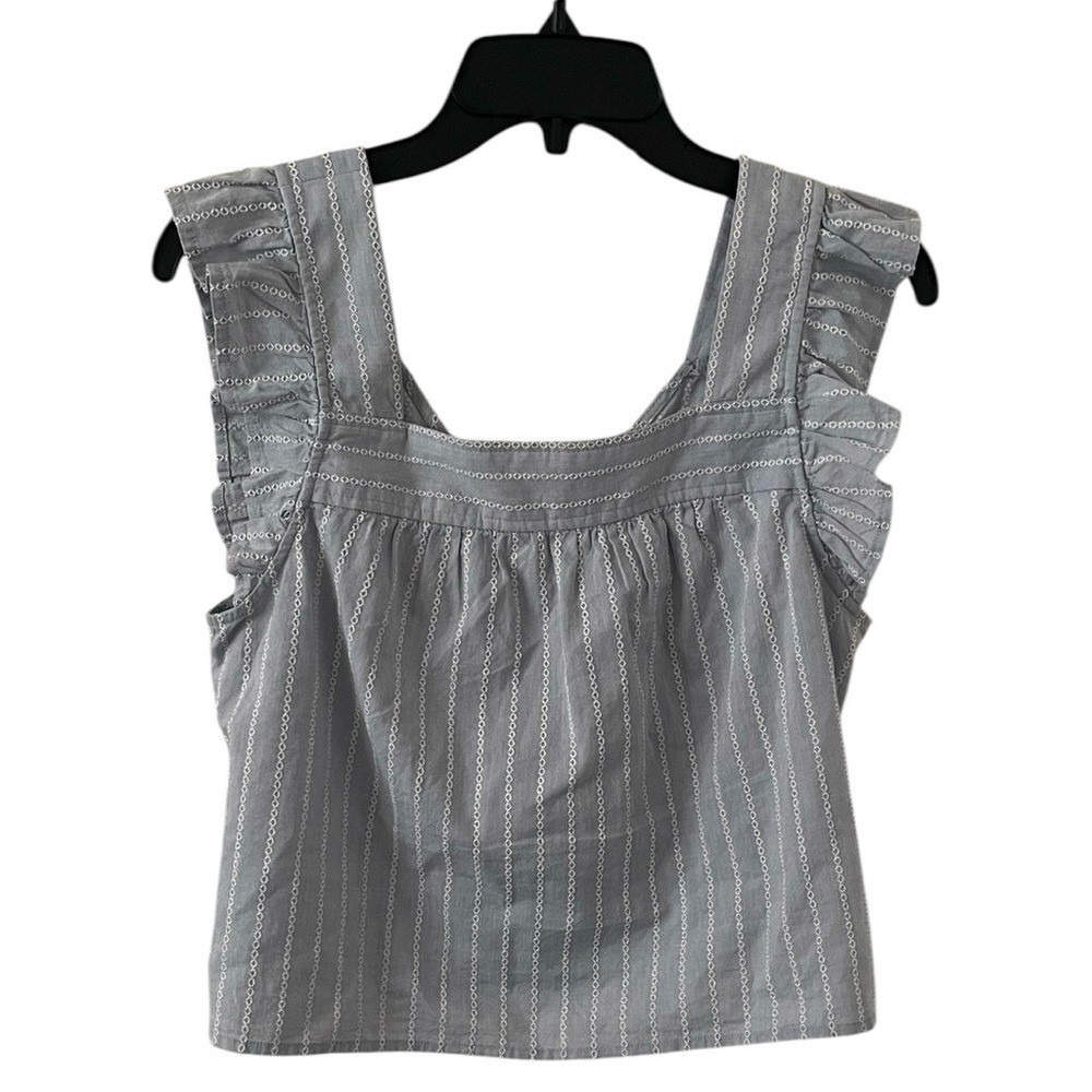 Madewell Women's Blue White Striped Flutter Sleeve Cross Back Top Size M
